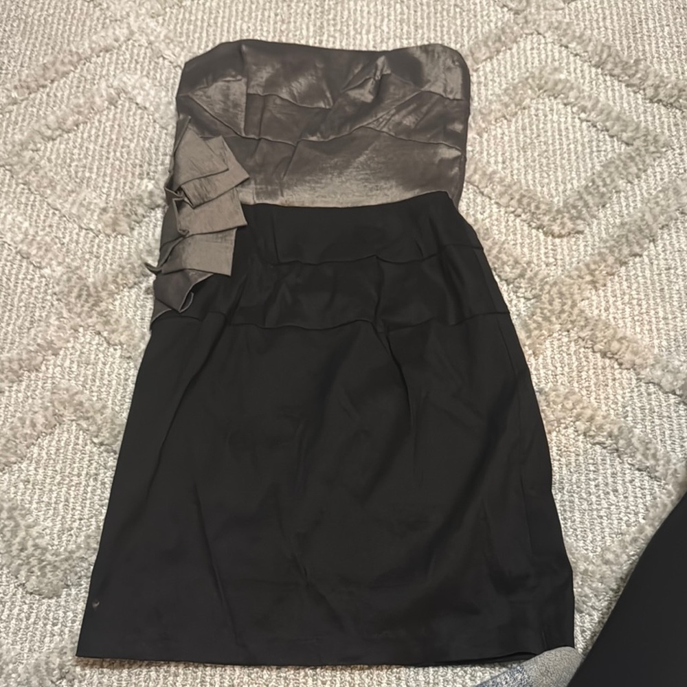 Jessica McClintock Silver and Black Strapless Sheath Mini Dress